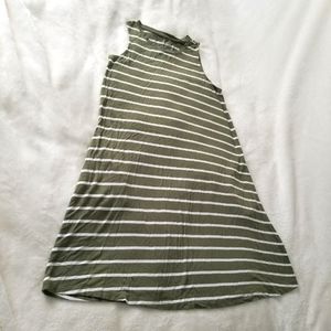Time&Tru | Rayon Olive Green and White Striped Swing Dress with Pockets Size Med